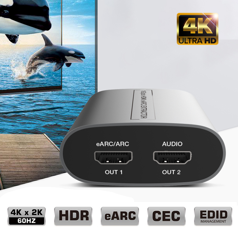 4K 60Hz HDMI eARC Audio Extractor Splitter ARC HDMI Audio Extractor 18Gbps HDR LPCM 7.1 HDCP EDID DTS For HDTV Amplifier Speaker